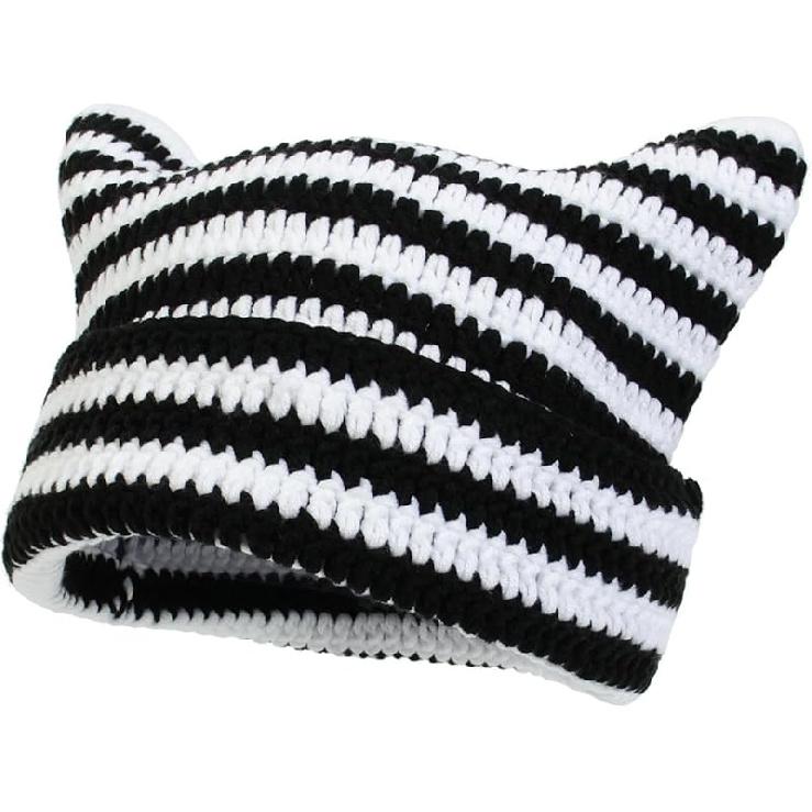 Crochet Cat Hat for Women Grunge Accessories Cat Ear Beanie Women Vintage Fox Hat Slouchy Beanies Women