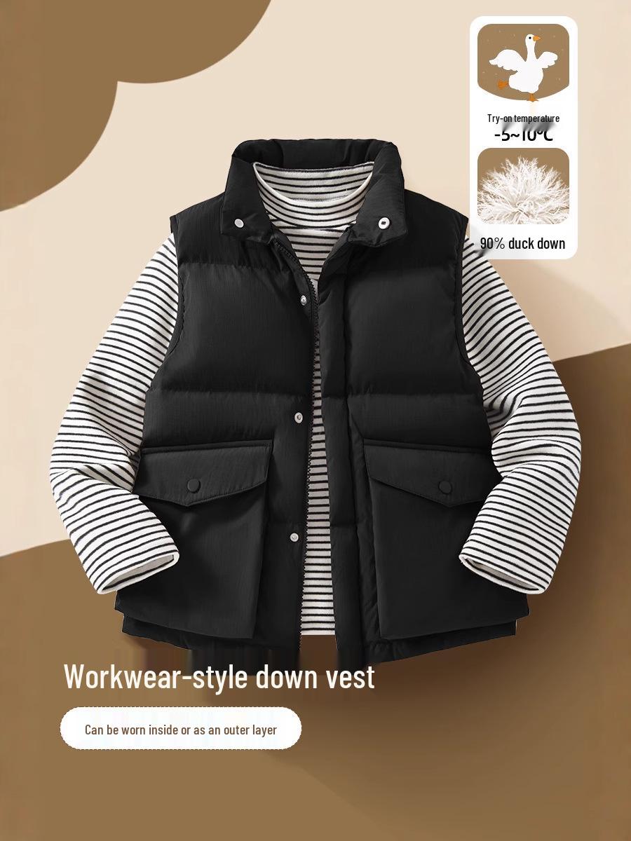 Kids  Thick Down Vest - Autumn/Winter, Windproof, Stand Collar, Outerwear for Boys & Girls 130 cm