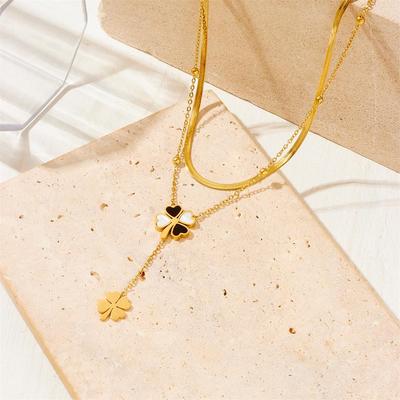 European-American Double Layer Four-Leaf Clover Heart Pendant Necklace: Stylish, Versatile, High-End Women's Fashion.