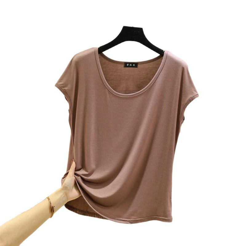 Women's Modal Sleeveless Thin Base Layer T-Shirt - Round Neck, Loose Fit, Plus Size, Solid Color, Slimming Top for Spring/Summer