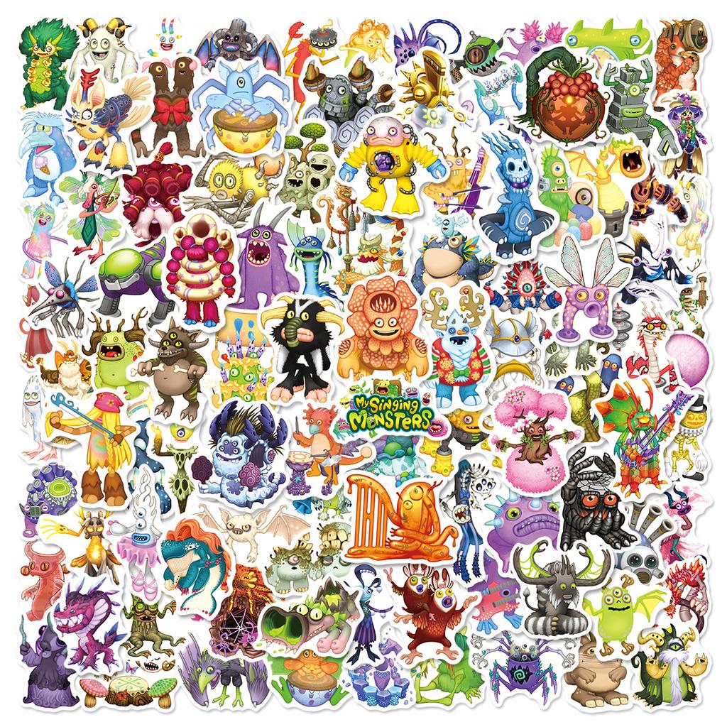 100PCS My Singing Monsters Music Game Stickers Small Waterproof Decals for Fridge Guitar Laptop Skateboard Toy Decor