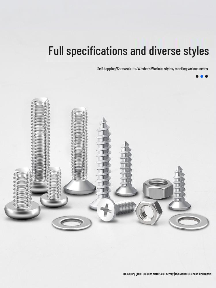Round Head Phillips Screw Set: M2-M6 Self-Tapping with Nuts, Caps, and Washers