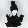3Pcs/Set Women Winter Hat Scarf Gloves Set Plush Ball Decor Rhombus Texture Knitting Hat