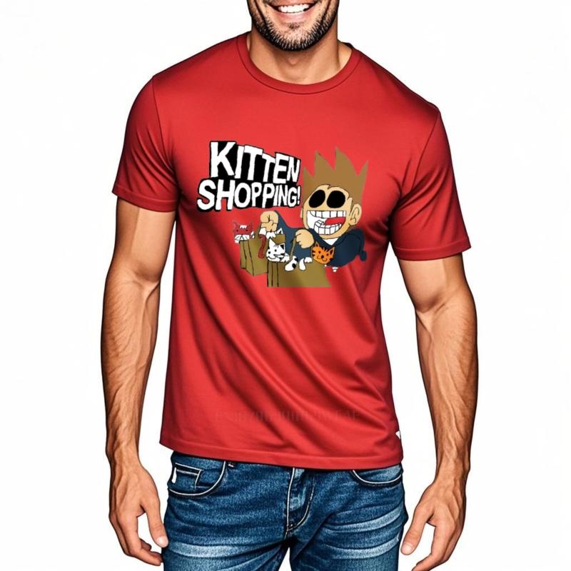 Eddsworld Kitten Shopping Graphic T-Shirt Men's Black Cotton Tee Fashion Casual Streetwear Summer New Top