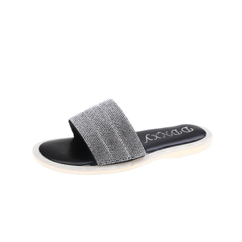 

Fairy Feng Shui Diamond Cool Slippers Female Outer Wear 2025 Summer New Fashion Flat Bottom Open Toe Beach One-character Drag Girl 40 чорний