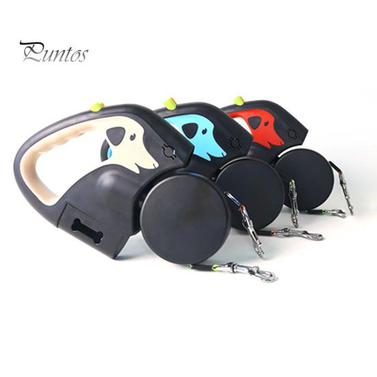 Retractable Dog Leash for 2 Dogs Nylon Traction Rope with LED Lights Ergonomic Handle Poop Bag Holder for Small Dogs