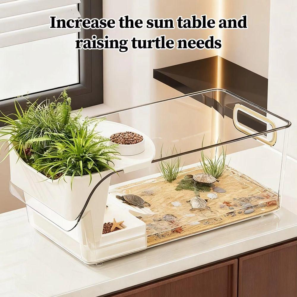 Basking Area Turtle Tank Transparent Turtle Breeding Box Habitat Box Crab Tank  Habitat