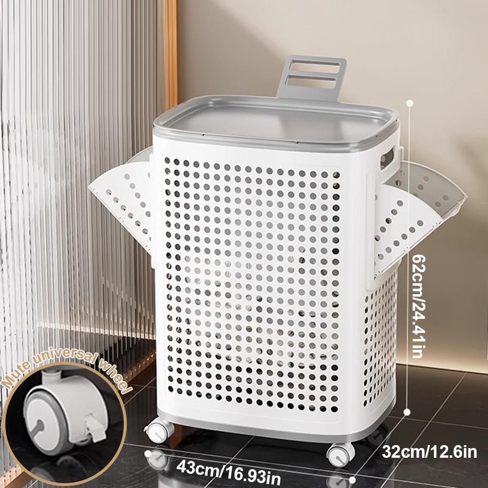 Bathroom Organizer Hollow Out Laundry Basket with Wheels Laundry Hamper Large Capacity Dirty Clothes Basket