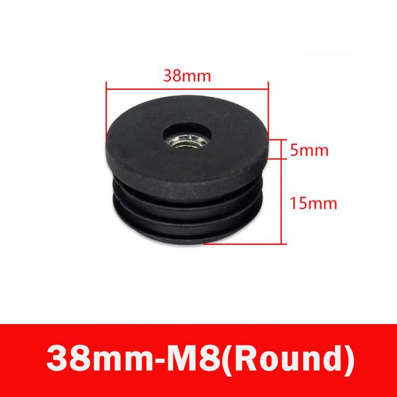 4/8pc Black Square/Round Plastic Pipe Plugs Furniture Leg Feet With M6 M8 M10 Nut Hole Tube Blanking End Inserts Caps Pipe Cover