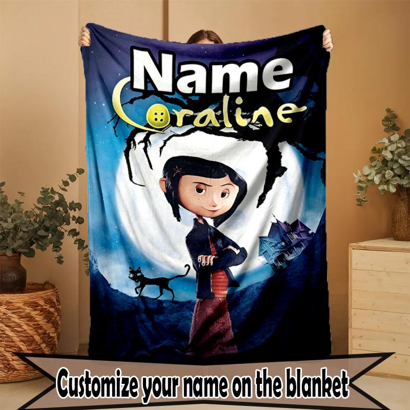 Custom Name Personalized Coraline Print Blanket, Home Decor, Bedroom, Sofa, Camping, Couch, Gifts for Birthday ChristmasEnthusiasts