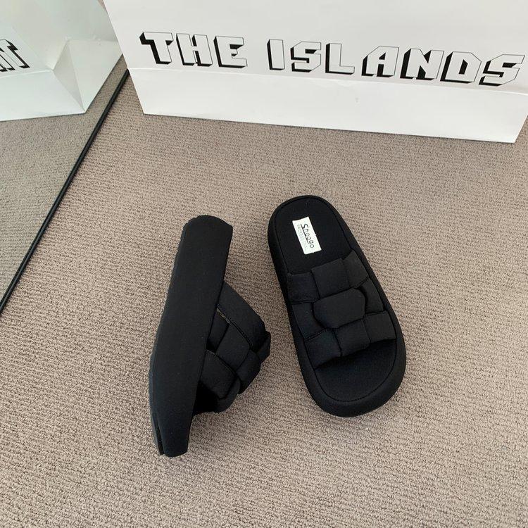 

[youshilai] Thick-soled heightening woven cloth shoes cool slippers ins summer new breathable one-word slippers tide 40