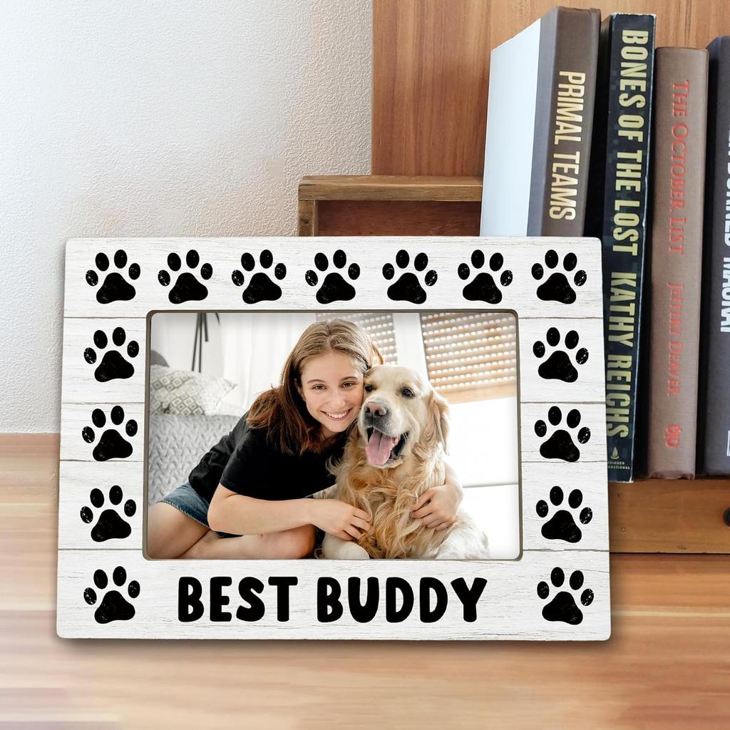 Dog 4x6 Picture Frame, Pet Photo Frame, Dog Mom Dad Lovers Owner Gifts for Women Men, Pet Lover Gifts, Best Buddy Wooden Picture Frames for Wall or