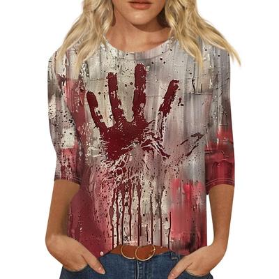 Fashion Women's Halloween Printed T-shirt In Spring Summer Round Neck Imitation Cotton Long Sleeved T-Shirts Women’s
