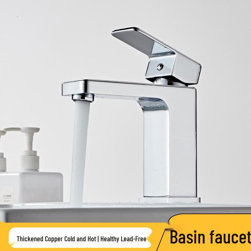 Square Single-Hole Bathroom Faucet for Hot/Cold Water