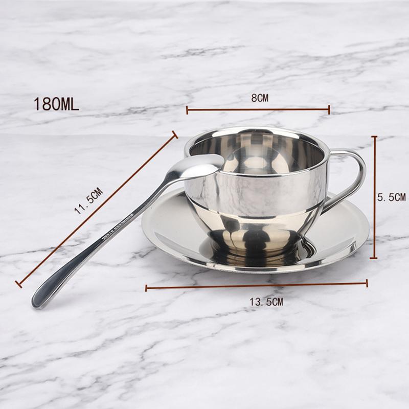 

Набор кофейных чашек, двухъярусная термоизоляционная кофейная кружка, набор чайных чашек, кружка для молока с блюдцем, ложка, нержавеющая сталь, металл CIQ 200ml