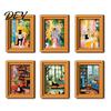 Reusable Picture Frame Set for Cabinets Cute Cat Magnetic Fridge Magnet, Vintage Wooden Frame, Fun Decorative Frames Office Whiteboards Scene