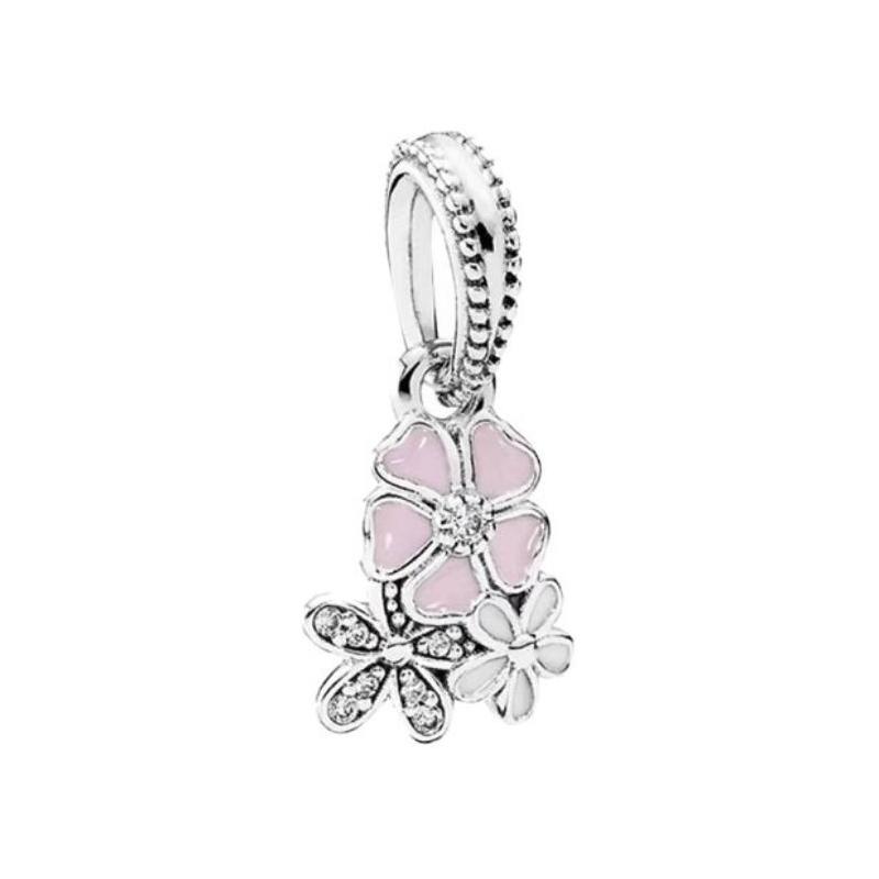 Pandora Enamel Flower Charm 925 Silver Necklace/Pendant Women s Pink 791824ENMX серебряный