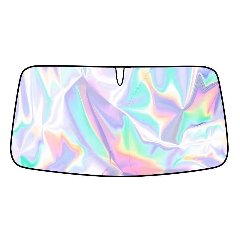 Holographic Car Sun Shade Foldable Frameless Windshield Sunshade Iridescent Rainbow Reflective UV Protector Heat Insulation Shield