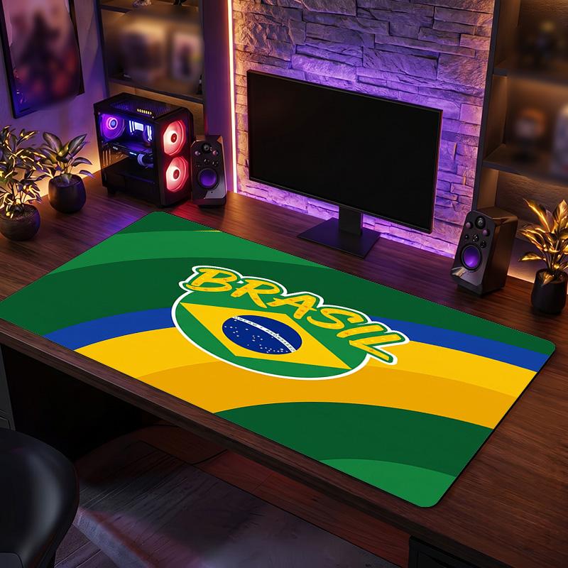 Mouse Pad Escudo da Seleção Brasileira de Futebol, Tapete de Mesa Estendido de Borracha Antiderrapante para Gaming, Escritório, Laptop, Presente para Fã