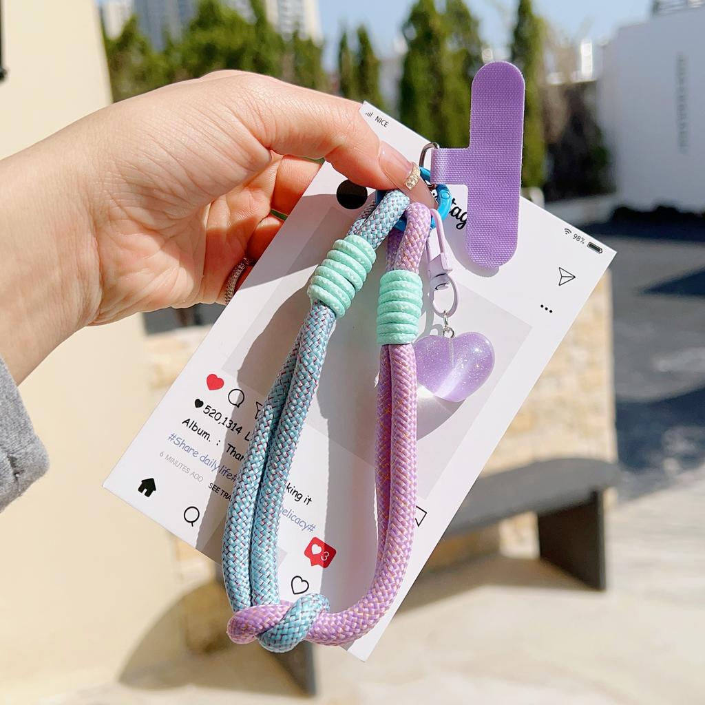 Heart Pendant Glitter Short Lanyard Rope Universal Phone Camera Patch Cord Hands Free Durable Nylon Chain Anti-lost Wrist Strap