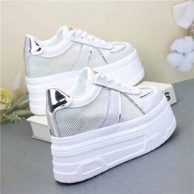 Fashion 12CM Platform Heel Wedge Shoes Sneakers Pumps White Platform Air Mesh Hollow Pumps Shoes Women Zapatos De Mujer