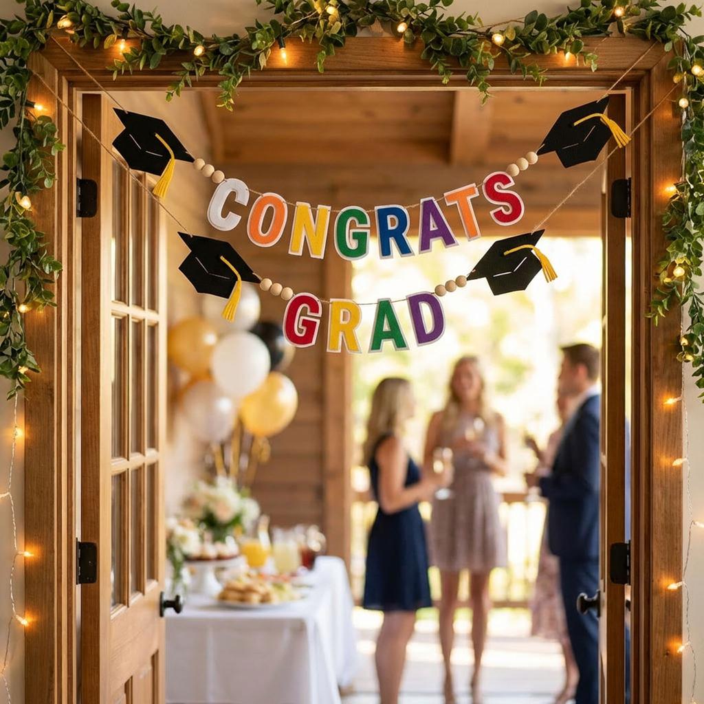 Felt Graduation Pennant Hanging Ornament With Wooden Beads For Photography Backdrops Graduation Ceremony And Celebration