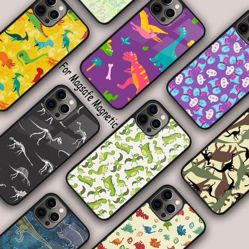 Dinosaur pattern Magnetic Phone Case For APPLE iPhone 17 Air 16 14 13 12 Pro Max 15 Plus Wireless Charge With MagSafe Cover