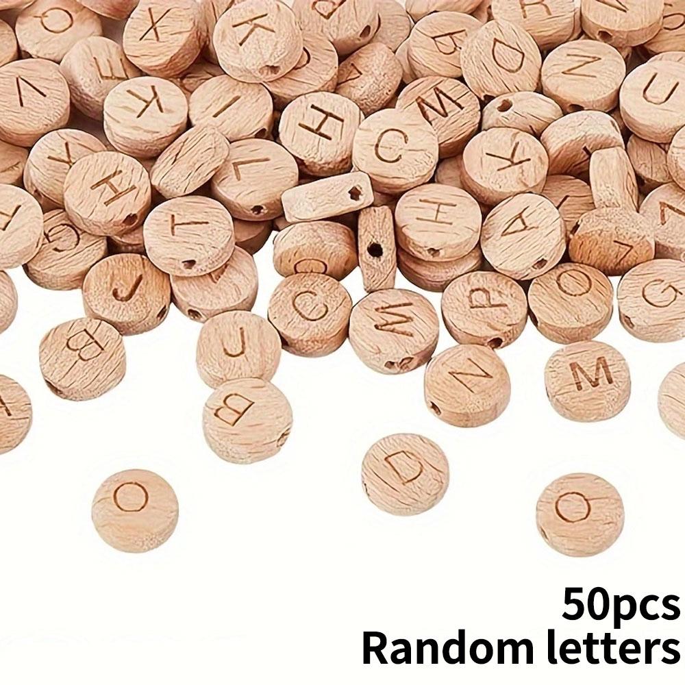 

10/30/50 штук деревянных бусин с буквами диаметром 10 мм, круглые плоские бусины с буквами, бусины из натурального бука с инициалами, используемые для изготовления украшений и поделок своими руками 50pcs
