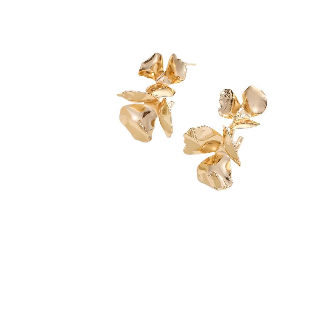 European and American Jewelry, Golden Flower Earrings, Unique Design Temperament, Beautiful Earrings, Women's High-end Light Luxury Earrings