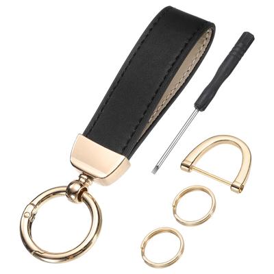 Leather Wristband Car Key Chain Holder Key Ring Key Lane Wristband for ID Card Black [uxcell] Keychain, 5-inch (with & Anti-Loss D-Ring), Badge, &