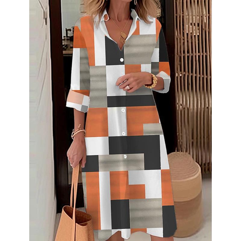 

Женское клетчатое платье-рубашка с принтом, элегантное повседневное платье с длинным рукавом и пуговицами, свободное платье, женская одежда, осенний новый халат XL