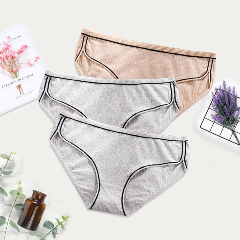 3 buc/pachet Slip femei din bumbac Lenjerie intima Culoare uni Chiloți moale cu talie medie Plus Size