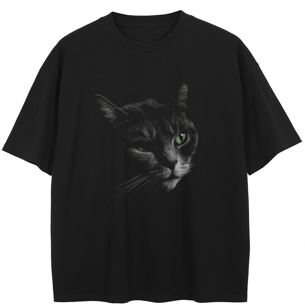 Streetwear Funny Cat Graphic T-Shirt Cotton Tshirt Unisex Tops Tees Short Sleeves T Shirt
