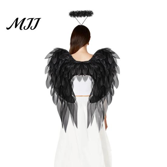 Elastic Strap Angel Wings Feather Wing for Women Girls, Soft Organza Costume Accessory Fluffy with Headband Photo Booth, Halloween Cosplay Party,