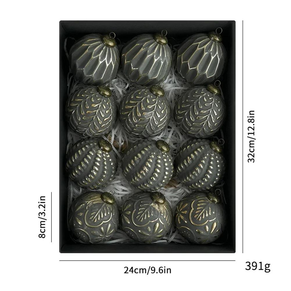 Rustic Christmas Ball Ornaments 12PCS Set with Hanging Loops Vintage Style for Tree Decoration Polypropylene Material