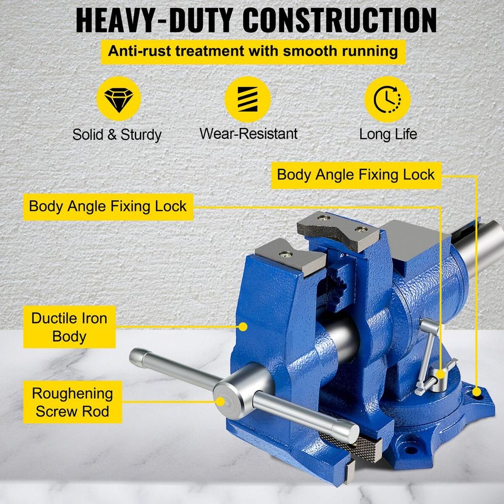 Multipurpose Vise 6-Inch Bench Vise 360-Degree Rotation Clamp On Vise with Swivel Base and Head Heavy Duty Multi-Jaw Vise for Clamping Fixing