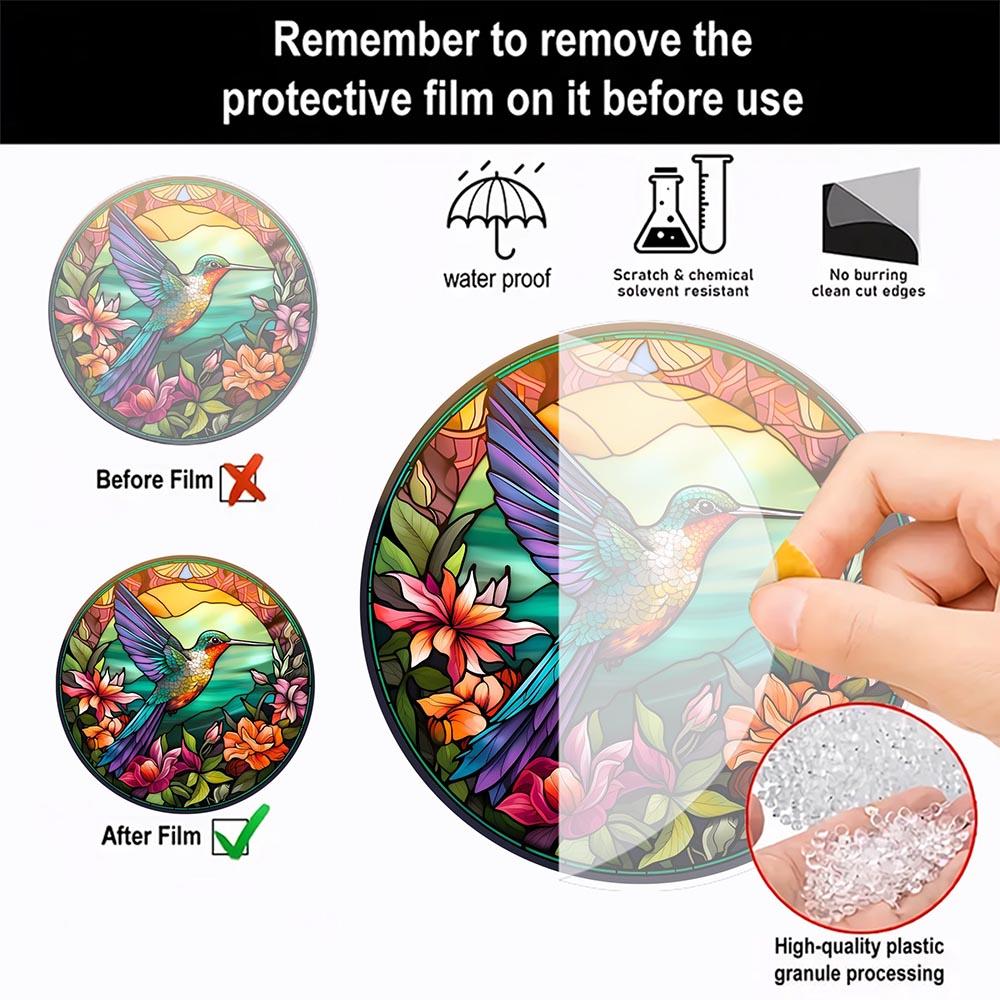 NEW Acrylic Painted Hummingbird Pendant Bird Floral Pattern Suncatcher Round Wreath Porch Window Outdoor Patio Hanging Ornaments