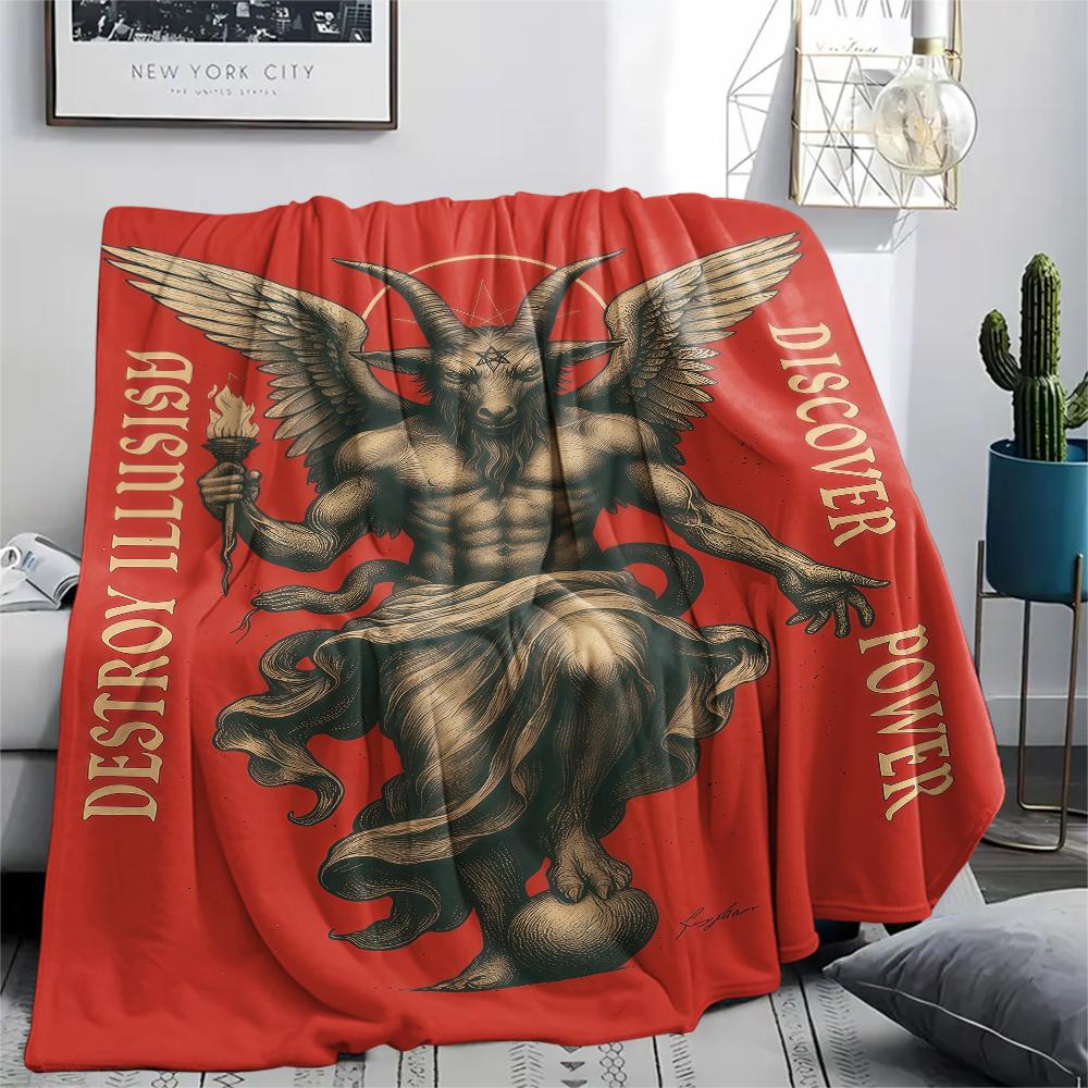 1PC Satan Symbol Print Flannel Blanket, High quality All Seasons, Home Decor, Warmth and Comfort, Perfect for Christmas Gifts
