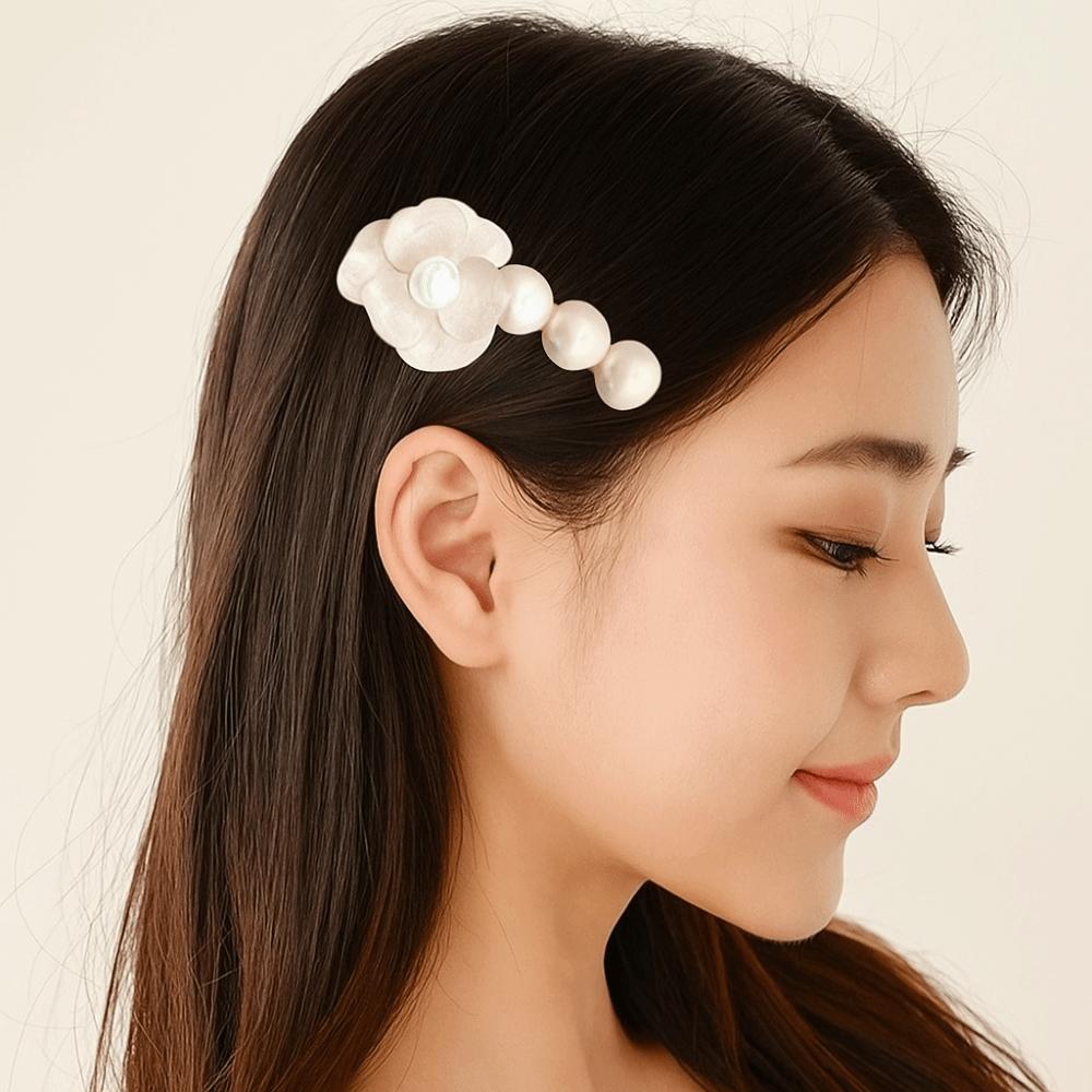 Korean Style Flower Hair Clip Sweet Duckbill Clip Cute Camellia Pearl Side Clip Daily