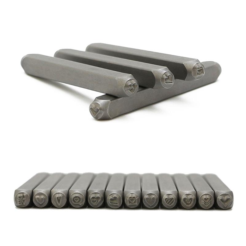 12-teiliges Metallstempel-Prägestempel-Set 1/8'' (3mm) Herz- und Tierstempel-Set Stempelwerkzeug zum Prägen von Metall, Leder, Holz