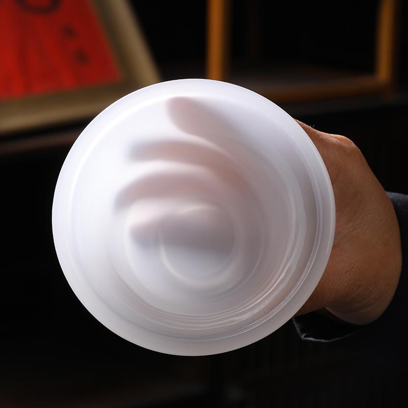 Light Luxury Glazed Three Talents Cover Bowl White Jade Household Kung Fu Tea Set Office Meeting Guest Gift Jade Porcelain