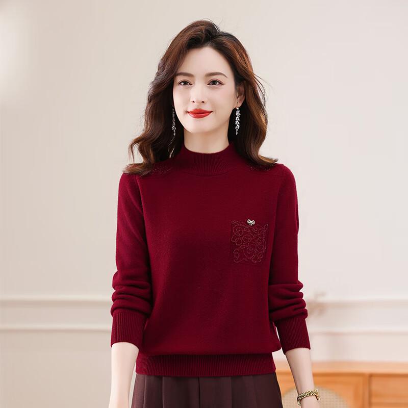 Women's 100% Wool Semi-High Collar Thick Sweater