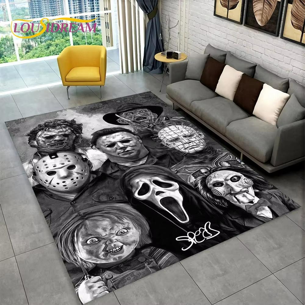 Horror Movie Chucky Print Carpet Creepy Halloween Rug for Living Room Bedroom Game Room Man Cave Decor Fan Gift Floor Mat