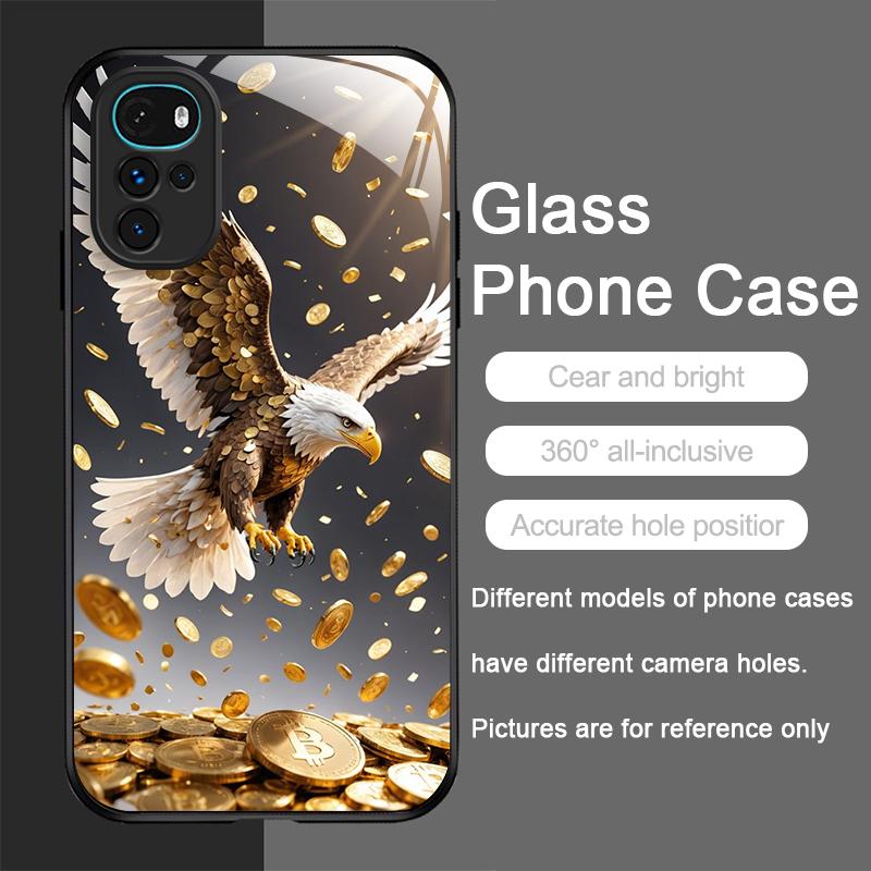 Stylish Eagle Golden Diamond Pattern Tempered Glass Phone Case for Motorola Moto G85 G84 G75 Edge 50 Fusion 40 Neo 30 Pro Cover