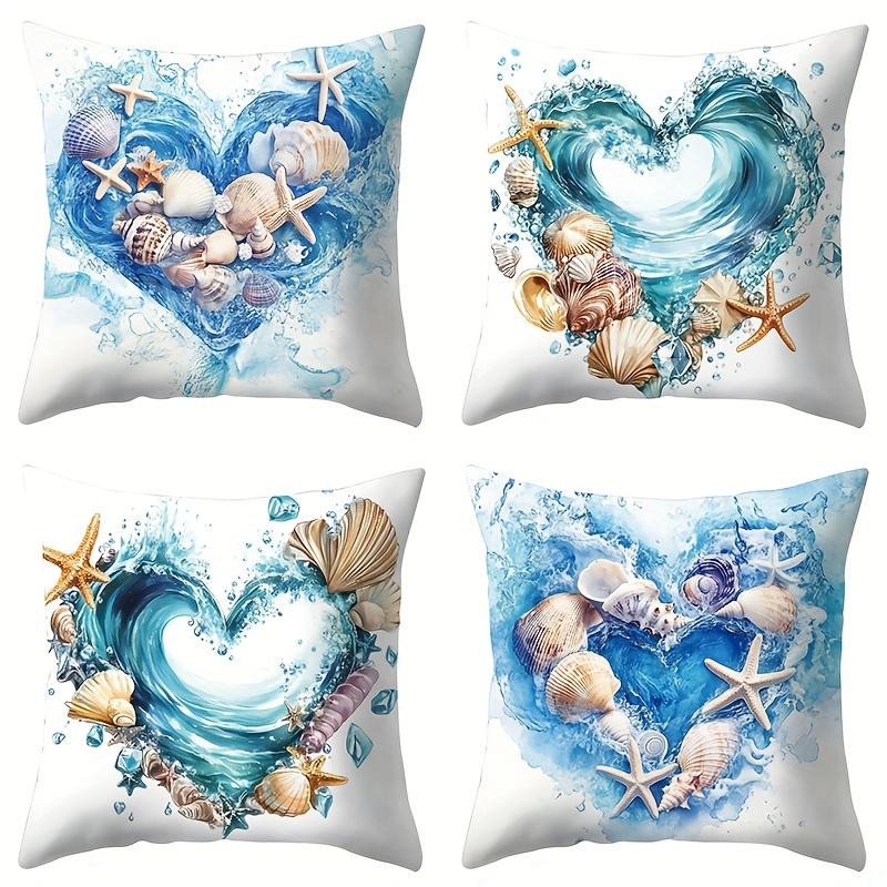 4Pcs Marine Life Theme Pattern Single-Sided Printing Short Plush Suitable Living Rooms Bedrooms Sofas (Excluding Pillow Cores)