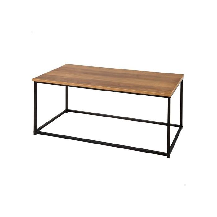 Table basse rectangulaire - AKTIVE - 90x48x40 cm - Effet chêne - Structure métallique noire - Capacité 20 kg