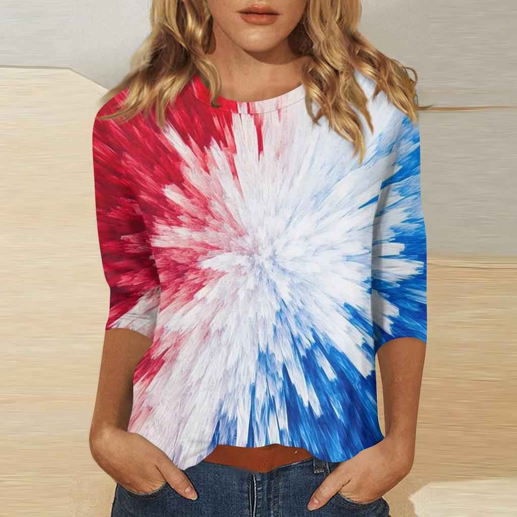 Women's Independence Day Print Round Neck Seven-Eighths Sleeve Top