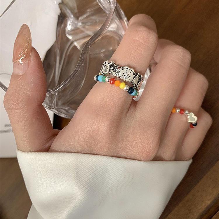 Rainbow Bean Ring: Women's Bear Heart Stackable Temperament Ring