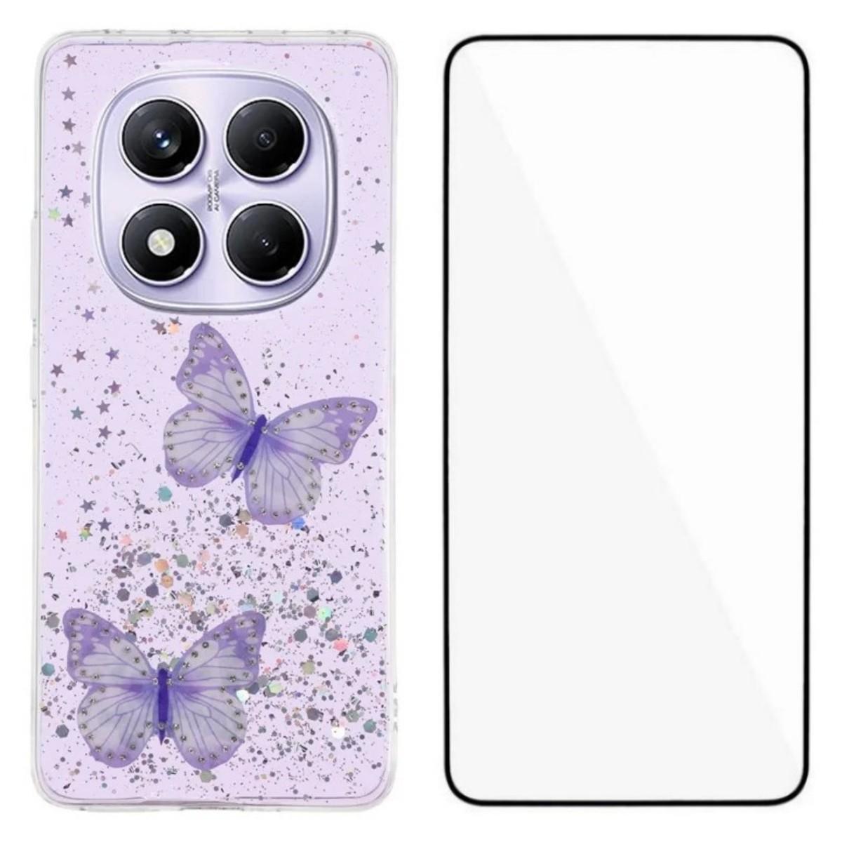 

Для Xiaomi Poco X7 5G/Xiaomi Redmi Note 14 Pro 5G чехол из ТПУ WANLONFENG серия AW ПВХ бабочка эпоксидная накладка для телефона с HD пленкой Purple