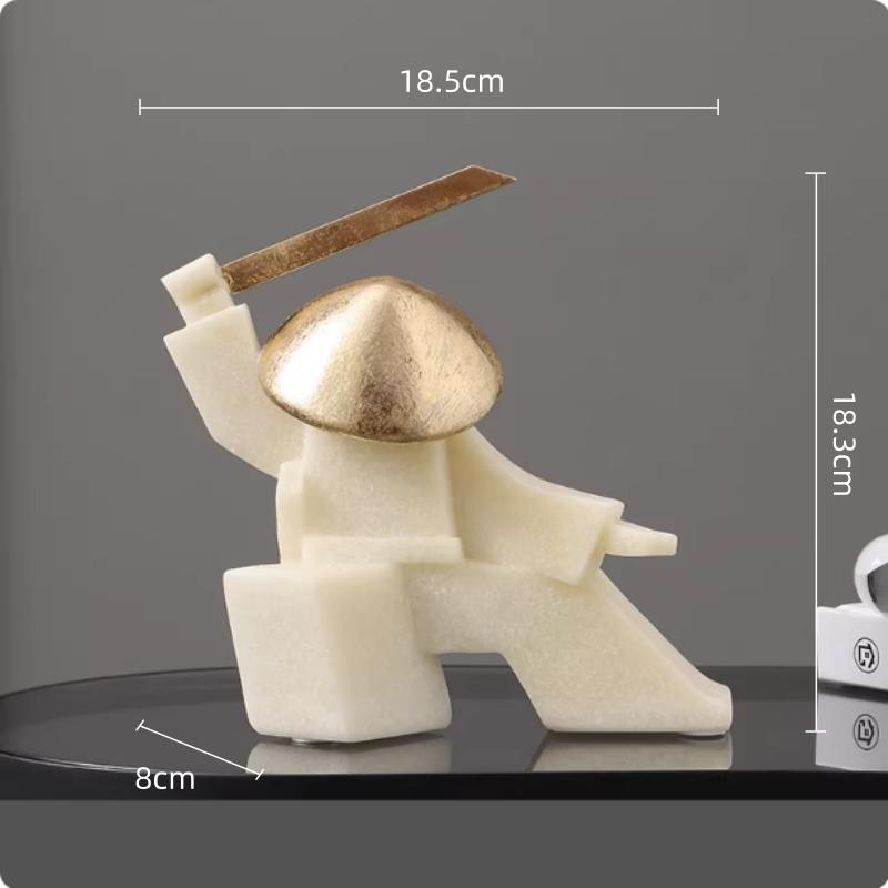 Cartoon Character Sculpture Samurai Swordsman Figure Figurine Resin Handicrafts Geometric Cartoon Figure Home Decoration